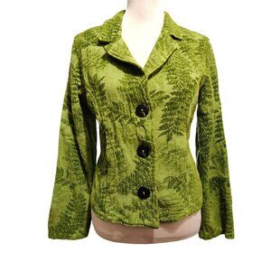 CMC Womens S Green Jacket Vintage Textured Jacquard Botanical Button Front Art